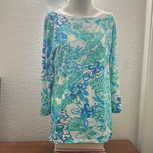 Lilly Pulitzer Vibrant Blue and Yellow Floral Top